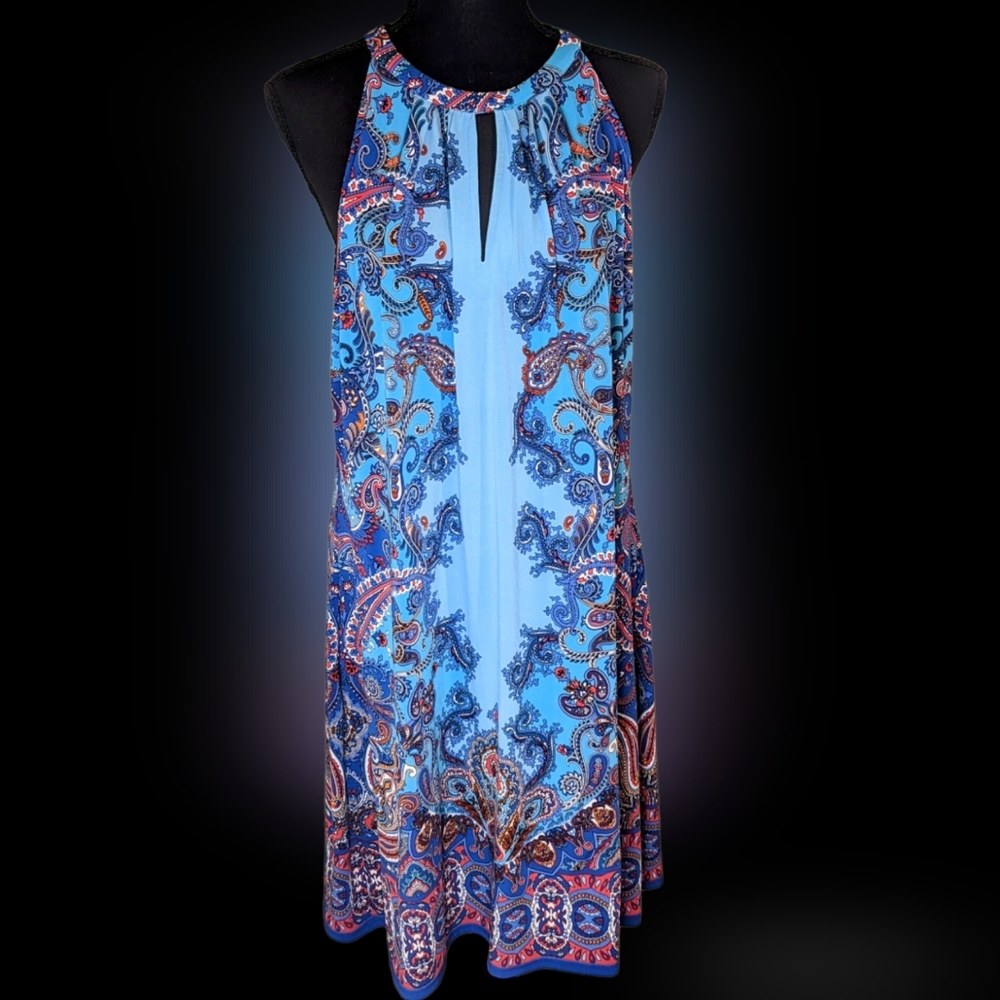Eye catching turquoise halter dress, size Large